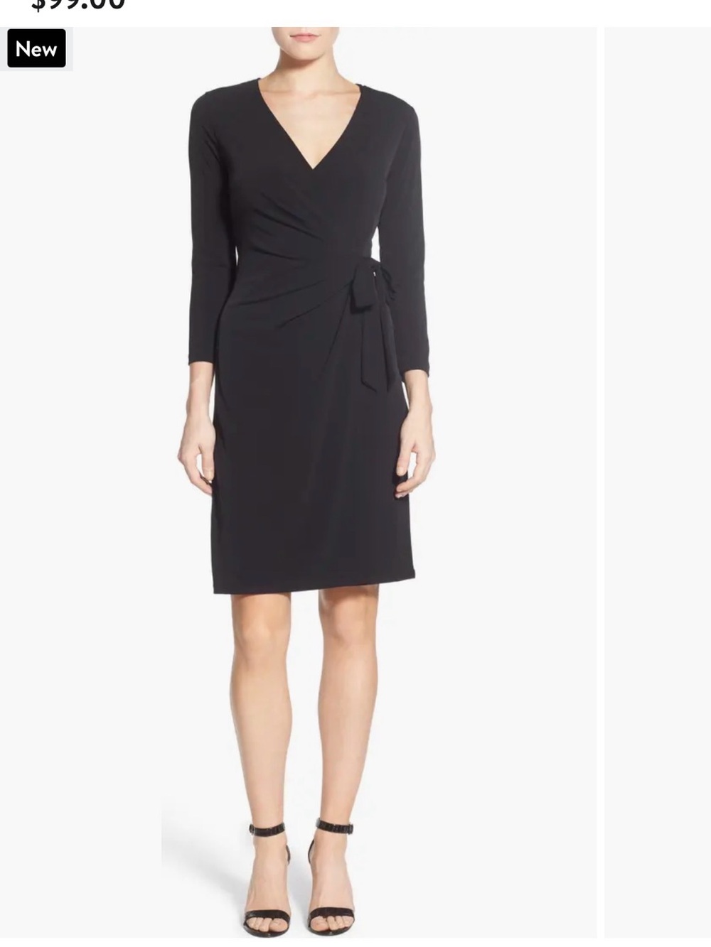 Anne Klein Black Long-Sleeve Faux-Wrap Dress